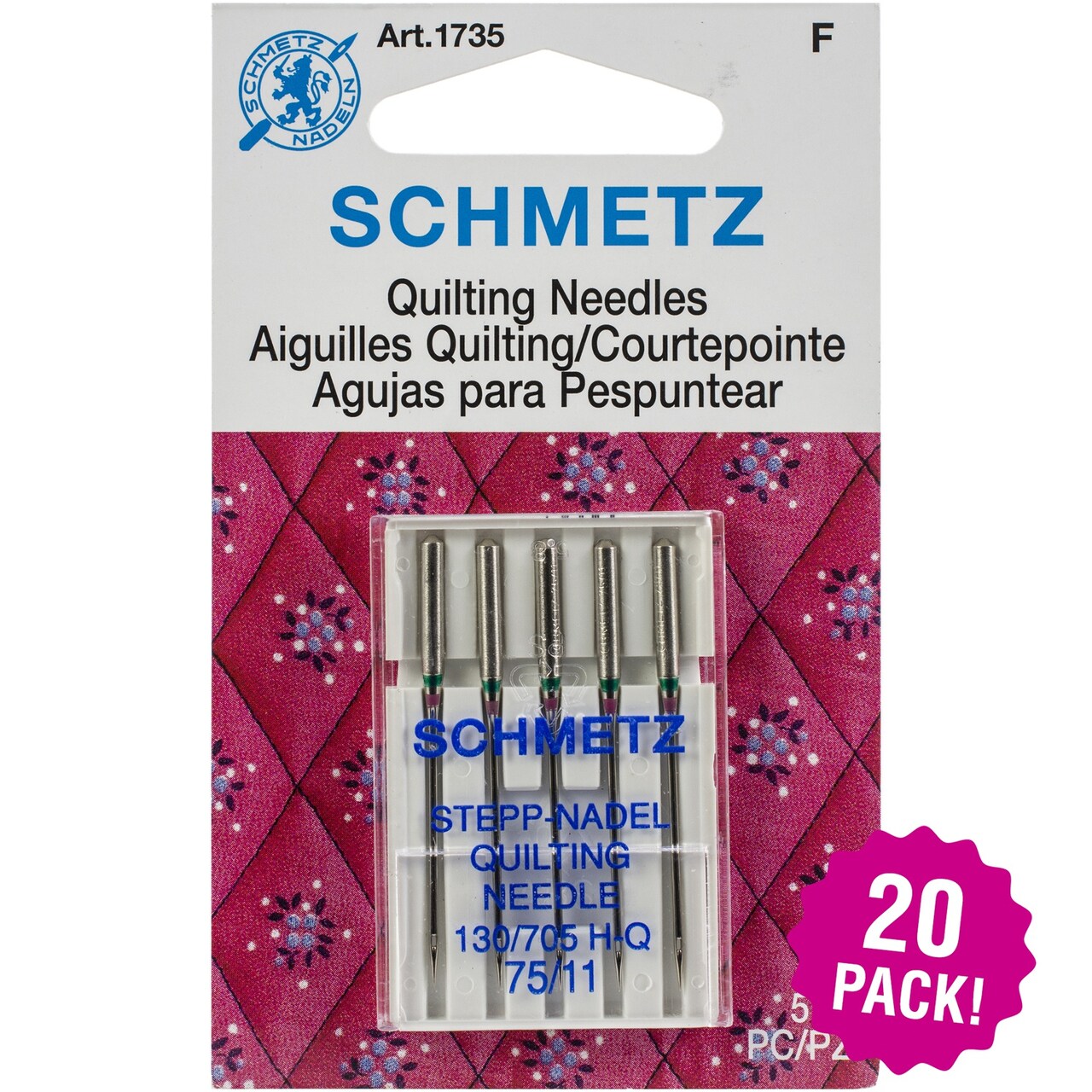 Multipack of 20 - Schmetz Quilt Machine Needles-Size 11/75 5/Pkg